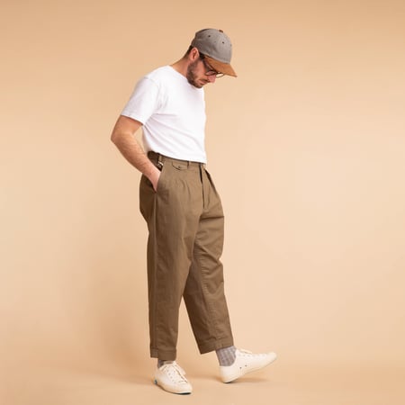 2 Pleats Twill Trousers Olive