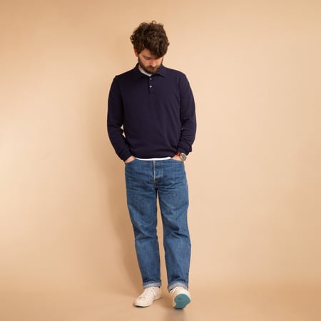 Ice Cotton Long Poloneck Navy