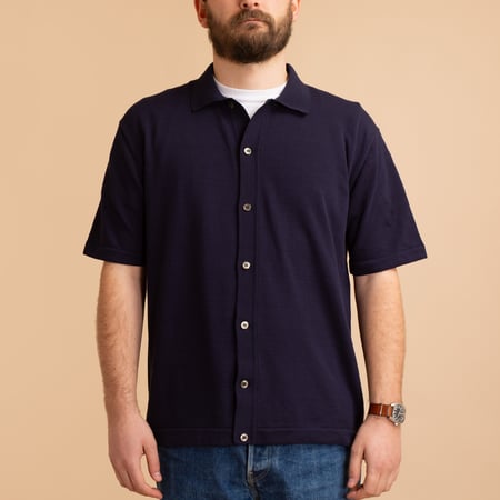 Ice Cotton Open-Collar Shirt Navy