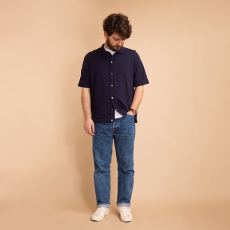 Ice Cotton Open-Collar Shirt Navy