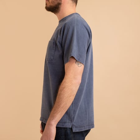 side profile image of loafers GOOD ON short sleeve thick Heavy Raglan Pocket Tee in navy