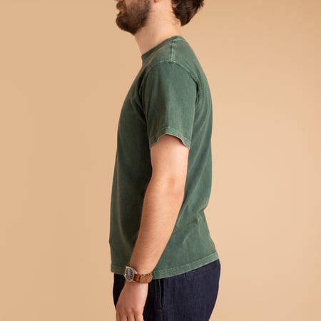 Short Sleeve Crew T-Shirt Vintage Dye Dark Green