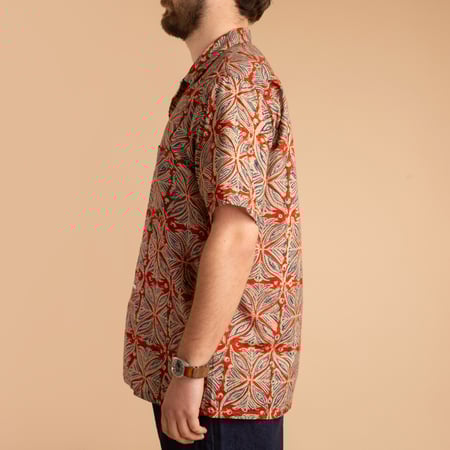 Open Collar Short Sleeve Shirt Block Print Vermillion