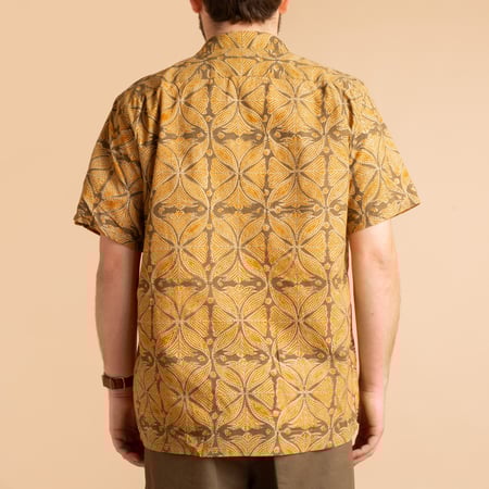 Open Collar Short Sleeve Shirt Block Print Khaki