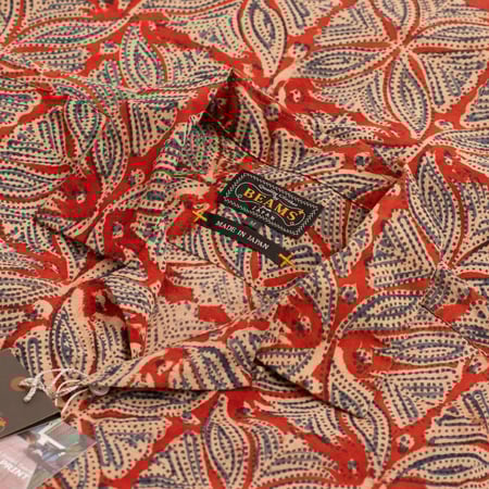 Open Collar Short Sleeve Shirt Block Print Vermillion