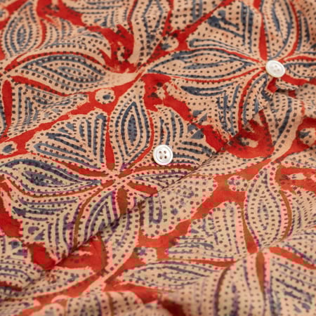Open Collar Short Sleeve Shirt Block Print Vermillion