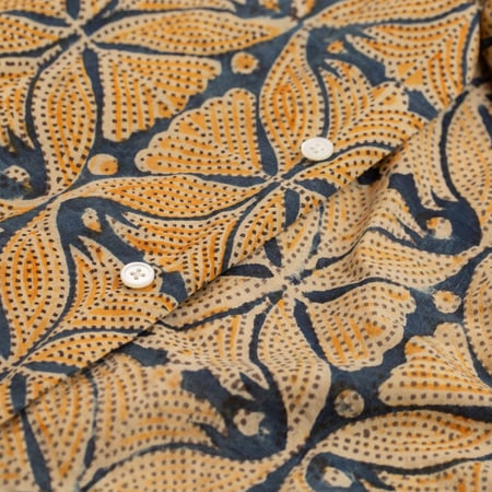 Open Collar Short Sleeve Shirt Block Print Blue