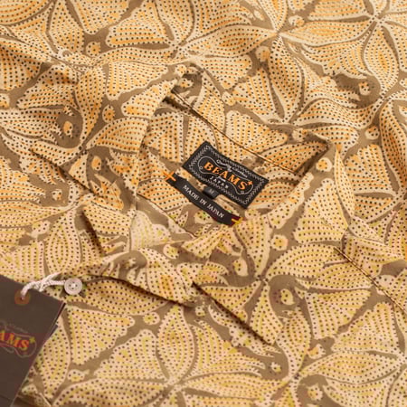 Open Collar Short Sleeve Shirt Block Print Khaki