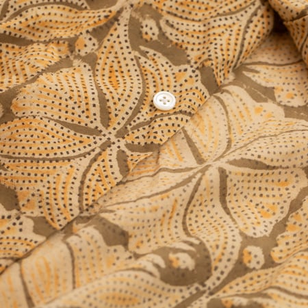 Open Collar Short Sleeve Shirt Block Print Khaki