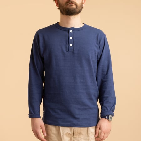 Lot 5907 Long Sleeve Henley Neck T-Shirt Navy