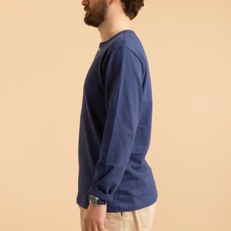 Lot 5907 Long Sleeve Henley Neck T-Shirt Navy