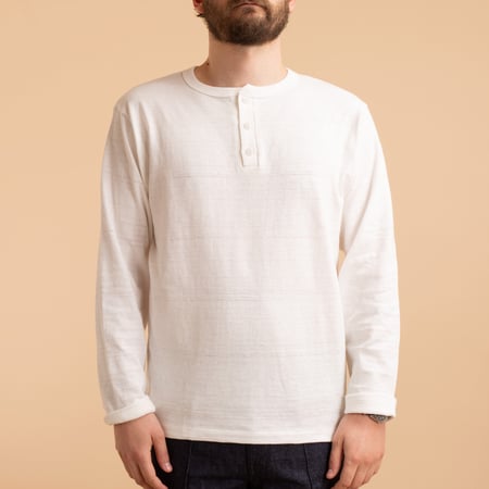 Lot 5907 Long Sleeve Henley Neck T-Shirt Off White