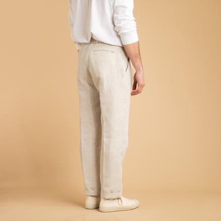 T005 Linen Drawstring Trousers Stone