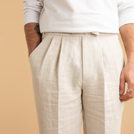 T005 Linen Drawstring Trousers Stone