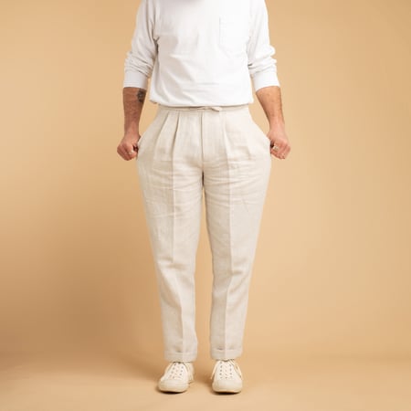 T005 Linen Drawstring Trousers Stone