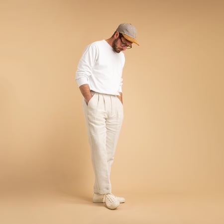 T005 Linen Drawstring Trousers Stone