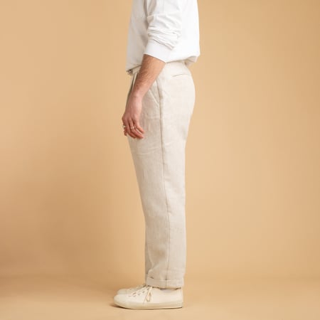 T005 Linen Drawstring Trousers Stone