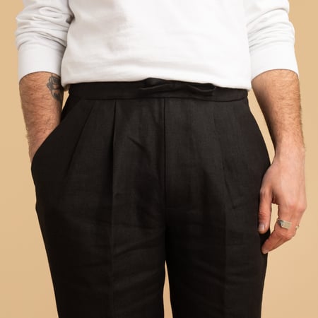 T005 Linen Drawstring Trousers Black