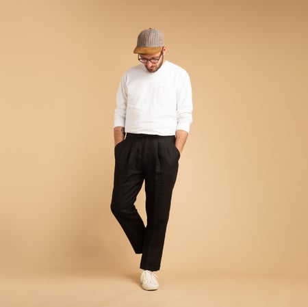 T005 Linen Drawstring Trousers Black