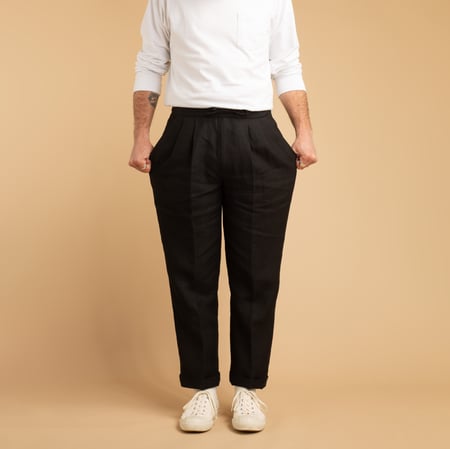 T005 Linen Drawstring Trousers Black