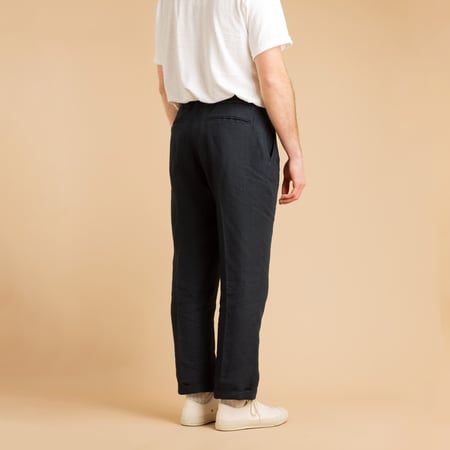 T005 Linen Drawstring Trousers Navy