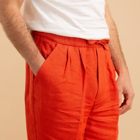 T005 Linen Drawstring Trousers Orange