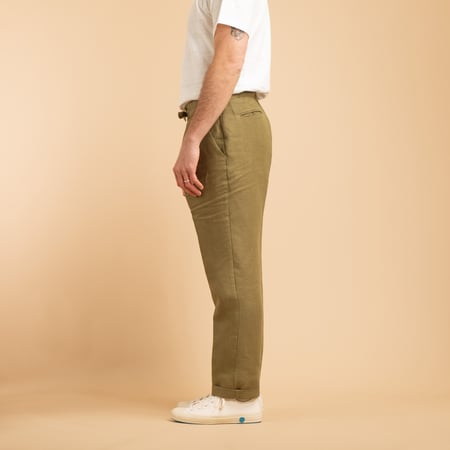 T005 Linen Drawstring Trousers Moss