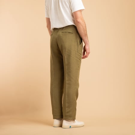 T005 Linen Drawstring Trousers Moss