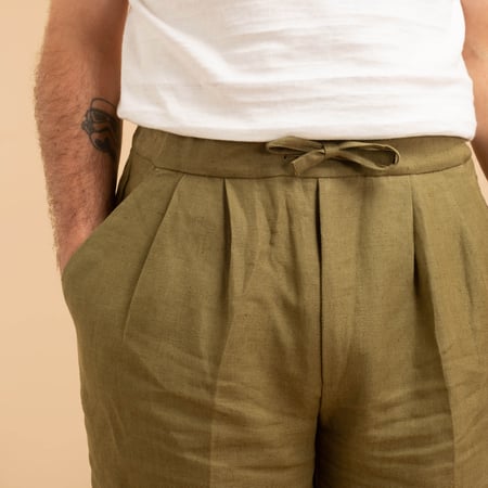 T005 Linen Drawstring Trousers Moss