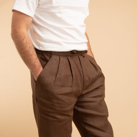 T005 Linen Drawstring Trousers Chocolate