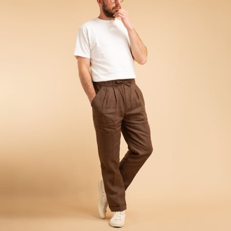 T005 Linen Drawstring Trousers Chocolate