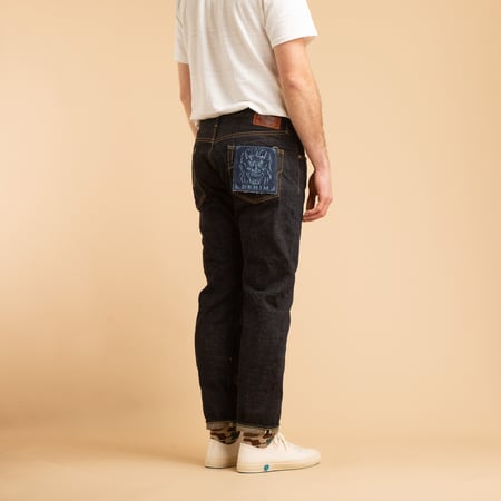 622-14KBE 14oz Indigo x Beige Relaxed Tapered