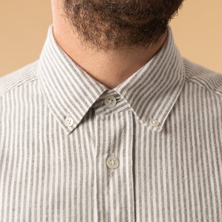 Brushed Oxford Stripe in Moss Green
