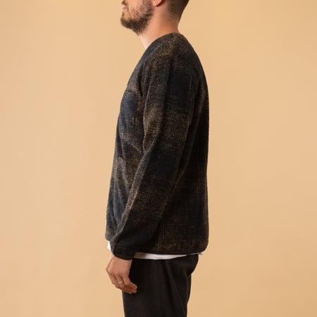 Agu Check Fleece Cardigan Navy/Sand