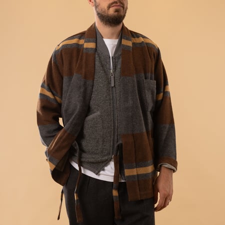 Blanket Wool Mix Kyoto Work Jacket Charcoal Stripe