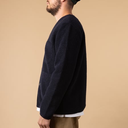Navy Wool Fleece Cardigan
