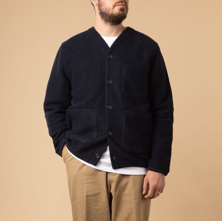 Navy Wool Fleece Cardigan