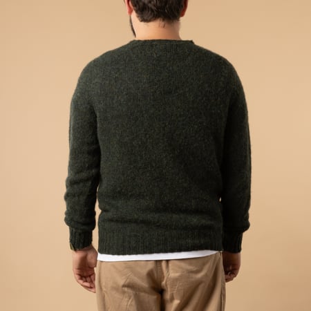 vignette HARLEY OF SCOTLAND X FLÂNEURS pull Shaggy Crew Neck Evergreen de dos