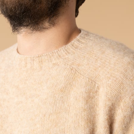 shaggy sweater by HARLEY OF SCOTLAND in Tusk color up close