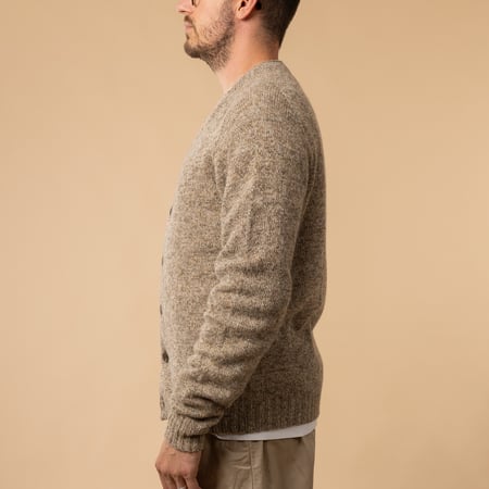 pull cardigan Harley of Scotland couleur marron mushroom de profil