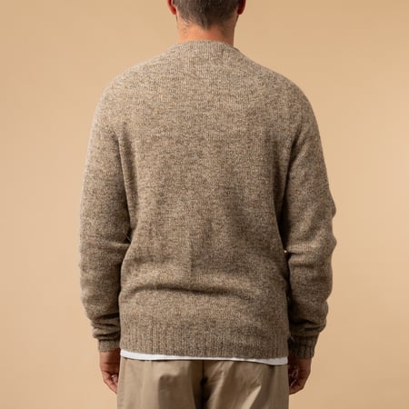 pull cardigan Harley of Scotland couleur marron mushroom de dos
