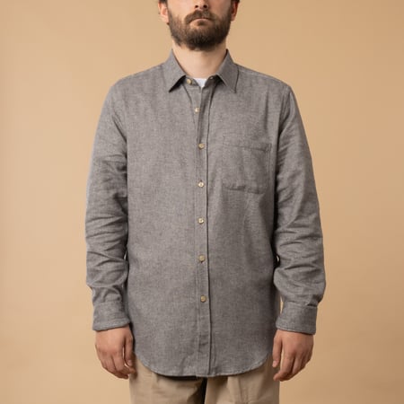 Portuguese Flannel Teca Shirt in Light Grey, front closed, made of cotton.