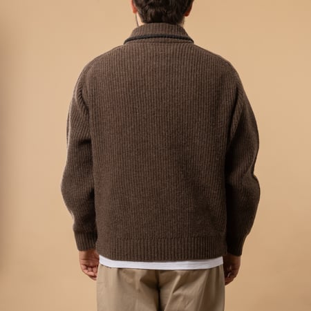 cardigan à zip BEAMS PLUS Full Zip Shawl Collar Knit couleur Brown de dos