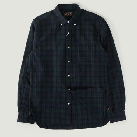 Vignette chemise en coton BEAMS PLUS BD Oxford Shirt Indigo tartan Black Watch