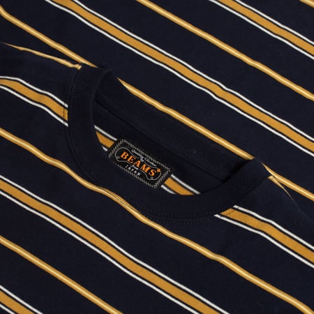 Beams Plus FW24 Flâneurs-Pocket Tee Shirt Multi Stripe Navy Label