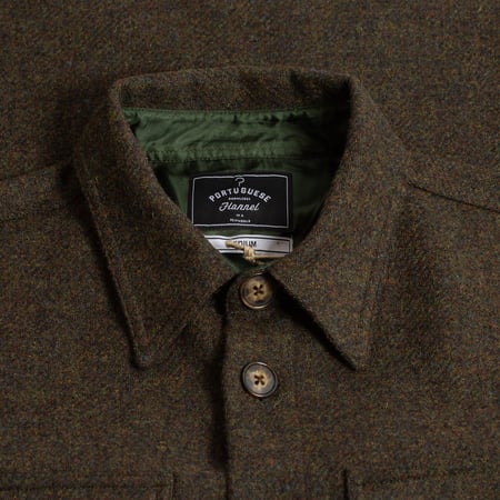 col surchemise FW24 flâneurs-PORTUGUESE-FLANNEL-Wool-Field-Overshirt-Green