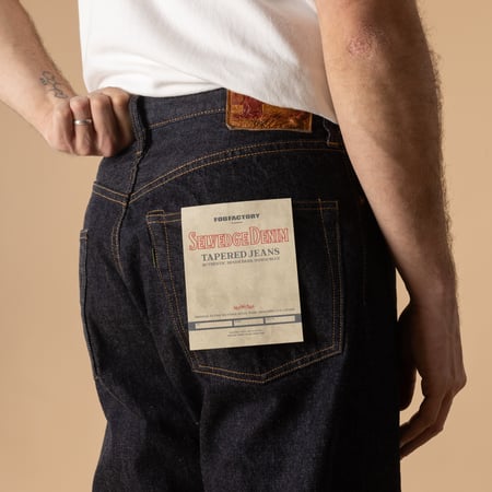 Jeans FOB Factory F153 5P Tapered Selvedge Denim back detail tag