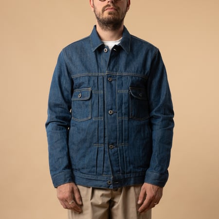 Vest-en-jean-ONI DENIM-02516P-OFDB Type II Jacket 13,7oz Old Faded Blue Denim de face fermé