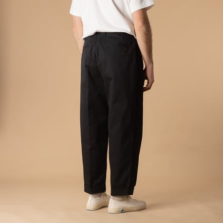 2 Pleats Twill Trousers Black