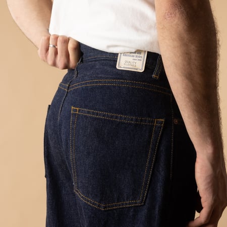 Jeans-Beams-plus-5 Pocket Wide Denim-color-Indigo-detail-back pocket